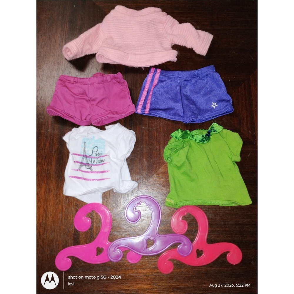 American Girl Doll Clothes Lot 5pc 18 inch Doll Shorts Shirts Dress Pink Green